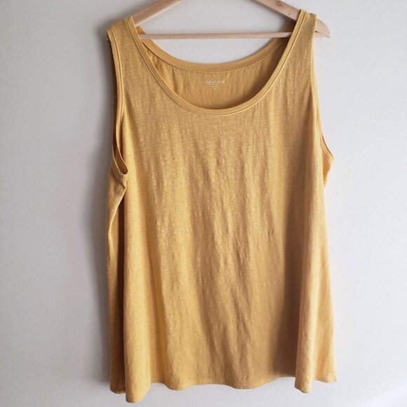 Eileen Fisher Sunny Yellow Linen Tank 2X  Lightweight Relaxed Fit Sleeveless Top - Picture 1 of 9
